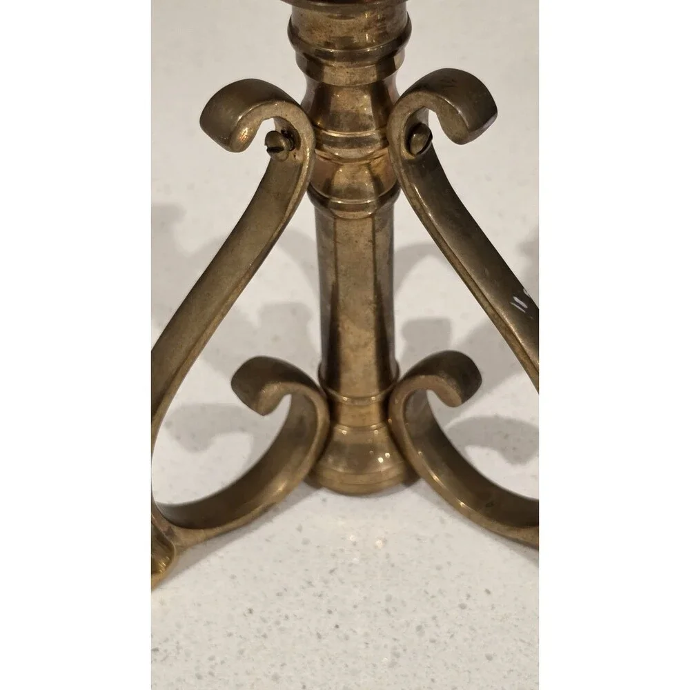 Vintage HEAVY Brass Tapered Candlestick Holder With 3 Scrolled Legs